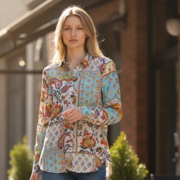 Rose & Olive Tops - Rose & Olive Multicolor Paisley Button Down Retro Boho Shirt